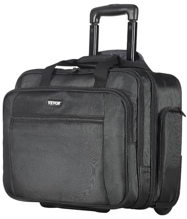 VEVOR Laptop-väska upp till 17,3 tum, handväska med 2 fasta hjul och ett teleskophandtag med 4 justerbara höjder för arbete, kontor, affärsresor, svart, svart, 45x37x21cm, Formell
