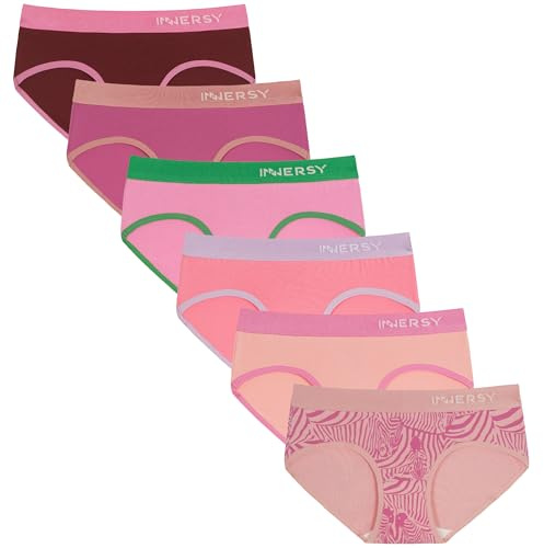 INNERSY Knickers for Teenage Girls Cotton Pants Underwear 8-16 Years 6 Pack | Comfy Breathable Teens Briefs Multipack, Sporty Waistband, Mid Rise Panties for Sports/P.E. at School, Tag-free Panty as Gift