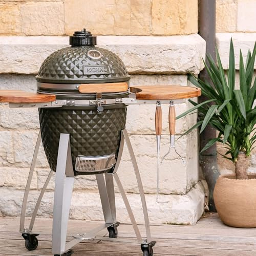 Kamado Kokko 18 - Neue Edition 18 = Standardgröße (46 cm x 69 cm) Guter Kompromiss zwischen Größe und Schnellstart, Grilldurchmesser 37 cm, olivgrün