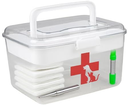 Erste Hilfe Box Hund Katze mit Griff 2 Ebenen Medikamentenbox für Reisen | Apothekenbox als Hausapotheke Box und Medizinbox,praktische Medikamenten Aufbewahrung für Verbände und Haustierbedarf daheim