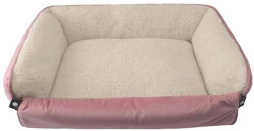 Dream Paws Hundesofa mit ausrollbarer Decke, rosa Plüsch-Samt-Möbelschutzmatte, Flauschiges Fleece-gefüttertes Haustierbett, waschbares Hundebett für kleine/mittelgroße Rassen, 50 x 60 x 18 cm