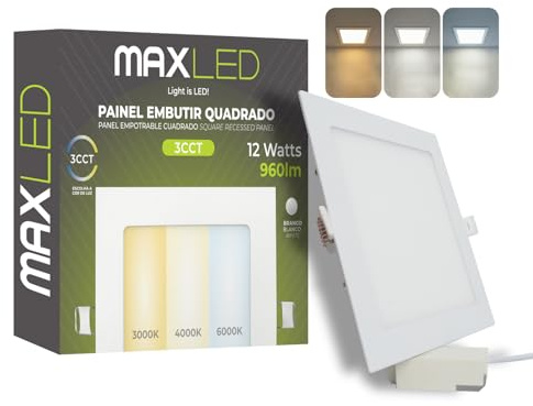 Maxled Light is Led! 12W Square Recessed Ceiling Flat Panel 960lm Down Light Ultra Slim Lamp Warm White 3000K Neutral 4000K Cool 6000K Aluminum IP44 Spotlights for Home Kitchen Bathroom No Dimmable