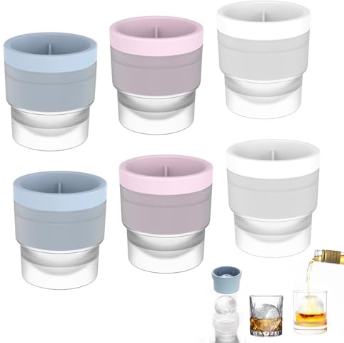 Ice Ball Mould, 6 PCS Round Ice Cube Mould, 6CM Large Ice Cube Moulds | Silicone Ice Cube Tray for Whisky Cocktails Coffee and Juice(White, Pink, Blue)