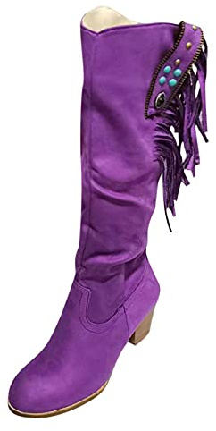Stövletter dam stövlar skor knähöga stövlar svart slouch knä chunky boot poe tå kvinnor dragkedja sida klackar High Mid Women 'S Boot vattentät barn, lila, 39 EU