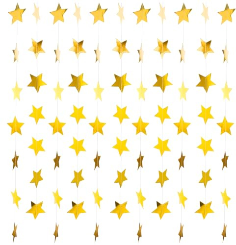 5 Stück 4m Glitzer Stern Girlande, Sternen Papier Girlande Deko Sternengirlande Sterne zum Aufhängen Girlanden für Weihnachten, Neujahr, Geburtstag, Hochzeit Deko
