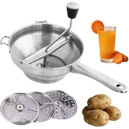 Xtrillogen Passiergerät mit 3 Passiersieb,Manuelle Kartoffelstampfer Edelstahl,Classic Potato Masher,Kartoffelpresse Edelstahl,Passiermühle Gemüsemühle,für Soße, Kartoffelpüree,Marmelade