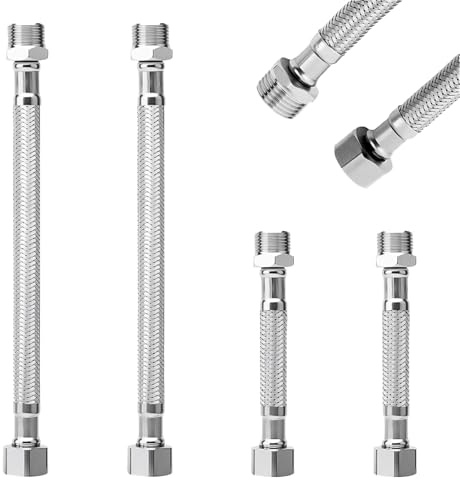 Flexschlauch 3/8, 4 Stück 304 Edelstahl Wasserhahn Verlängerung 10cm/20cm | Panzerschlauch, Anschlussschlauch Armatur, für Küche Waschtisch Bad WC, Hitzebeständig, Korrosionsbeständig