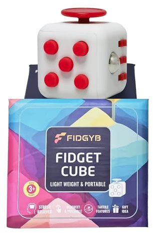 FIDGYB Fidget Cube Anti-Stress-Würfel für Erwachsene & Kinder, glattes, leises sensorisches Spielzeug bei Angstzuständen, Fokus & ADHS [Weiß & Rot]