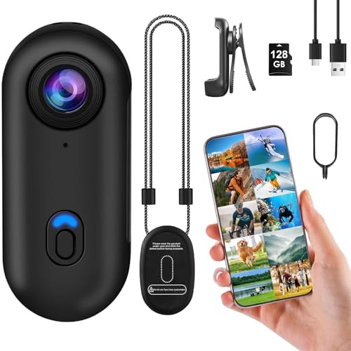 OBEST 1080P Magnetic Mini Action Camera IP68 Waterproof with 128GB Card | Thumb Action Camera，360° Body Camera Magnetic Pocket Body Cam for Motorcycle, Bike, Work, Travel