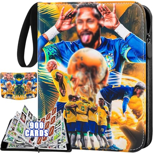 Cerkkapo Album de cartes à collectionner de football,9 pochettes,50 pages,900 cartes,Grande capacité Album de cartes de football,Album de collection,PU portable étanche titulaire de carte