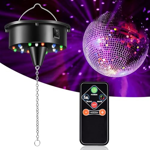 Discokugel Spiegelkugel,Discokugel mit Fernbedienung,Rotierende Discokugel,Disco Licht Party Lichter,Professional Spiegelkugel Set,4 Bunten Lichtern und 18 LED-Perlen für Disco-Lichteffekte
