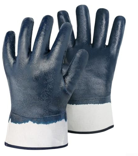 Guanti da lavoro antiscivolo, 1 paio, rivestiti in gomma nitrilica, resistenti all'usura e all'olio, presa migliorata con polsino alto in tela, per lavori meccanici e edili