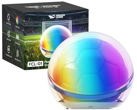 Smiling Shark FCL-01 Lampe de Nuit, Super Lumineuse 6 Modes RGB Mini Lumière de Fête Ultra-Compacte en Forme de Ballon de Football Portable Rechargeable Lampe Camping pour Regarder le Match (1 Pack)