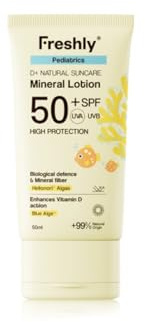 Freshly | Naturligt fotoskydd för barn SPF 50+ | Mineral solkräm för spädbarn och barn | 100 ml ansikte och kropp | med mineralfilter och Aloe Vera
