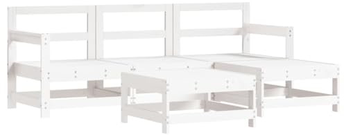 XHNIFBN 5-TLG. Garten-Lounge-Set, Gartensofa aus massivem Kiefernholz, Weißes Lounge-Set mit Latten-Design, Modulare Sitzgruppe für Terrasse, Garten und Balkon