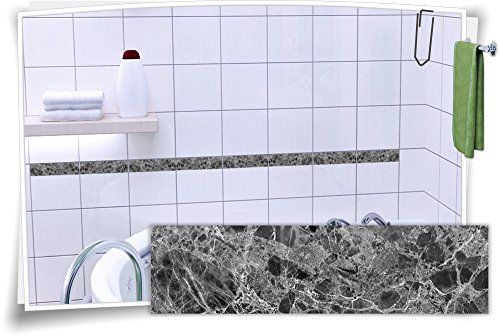 Medianlux Fliesen-Aufkleber Fliesen-Bordüre Granit Marmor Kachel Aufkleber Stein Deko Bad, 4 Stück, 30x7,8cm (BxH)