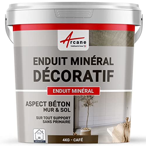 Enduit Minéral Décoratif Aspect Béton Mur et Sol 4 kg Café | Usage Intérieur, sans Primaire, s'Applique sur Tout Support, Finition Lisse, Couvrance Parfaite - Arcane Industries