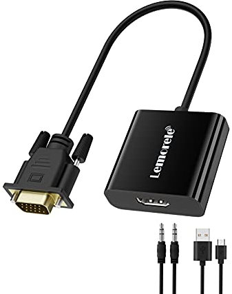 Lemorele VGA Adapter to HDMI with Audio, 1080p 60Hz HDMI Female to VGA Male Converter, USB Charging Cable Connection Computer Laptop PC to HDTV Monitor Projector Black