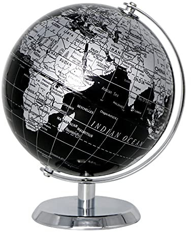 Exerz Metallisch Globus (Durchmesser: 14 cm) - Pädagogisch/Geografisch/Dekoration - Mit einem Metallfuß - in Englischer Sprache (14CM Metallisches Schwarz)