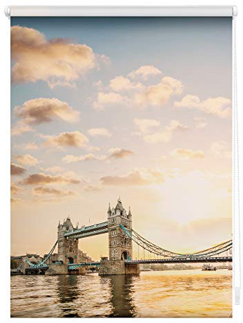 Lichtblick Klemmfix Tageslicht-Rollo mit Motiv, ohne Bohren, Blickdicht, Seitenzugrollo, Made in Germany, Tower Bridge - Rot Weiß 100 x 150 cm (B x L)
