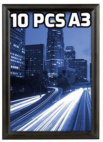 Displaysign 10 Stück Bilderrahmen A3 für Fotos, faltbar, Clipser Klickklappe aus Aluminium, Schwarz