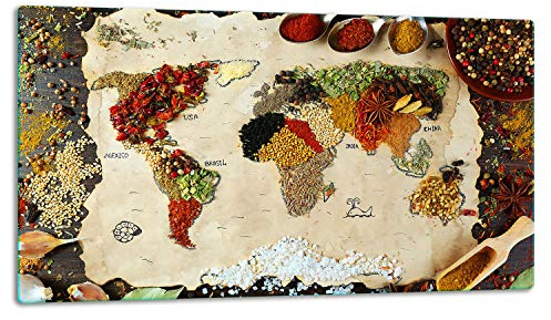TMK | Tabla de cortar de cristal, placa de cerámica de 1 pieza, placa de corte de vidrio, protección contra salpicaduras, placa de cristal universal, 52 x 30 cm, diseño de especias