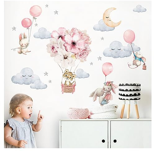 Little Deco Wandtattoo Wandsticker Kinderzimmer Mädchen Baby Löwe Safari Wandaufkleber Hase Tiere Spielzimmer Wanddeko Ballon Babyzimmer Wandbild Kinder DL696-3