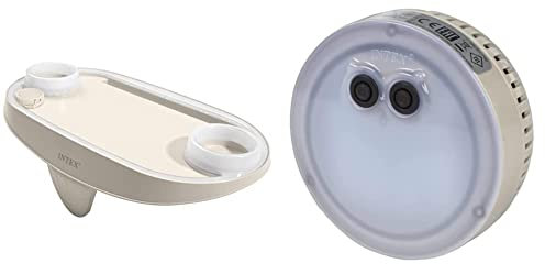 Intex 28503 - Lámpara Eléctrica Spa Burbujas 5 Colores + 28520 - Bandeja Para Bebidas Spa, Posavasos Para Spa, Con Luces Led, 2 Posavasos, 45X26X12 Cm