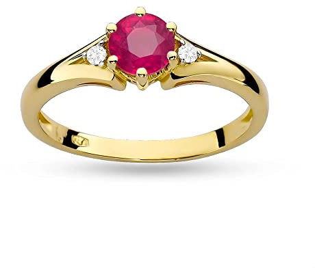 MARKO Verlobungsring 14 Karat (585) aus Gold, verziert mit Rubin 0,60 Ct und Diamanten sowie einer eleganten Box für den Ring (59 (18.8), Rubin)