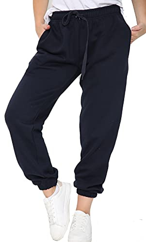 SKYTEX UK Damen Fleece Jogginghose Hose Casual Elastischer Saum, navy, 44