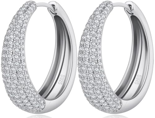 jiamiaoi Weißgold plattiert Große Creolen Silber 925 Damen Ohrringe Creolen Groß Silber Gross Kreolen Kreis Ohrringe Silber Ohrringe Hängend Creolen Runden/Oval Größe 15MM-40MM