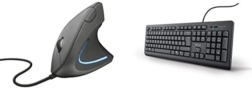 Trust Verto Mouse Verticale Cablato, Mouse Ergonomico con Filo, 1000/1600 DPI & Taro Tastiera USB Cablata, Layout Italiano QWERTY, Tastiera PC con Filo per Computer/Laptop/Notebook, Mac/Windows