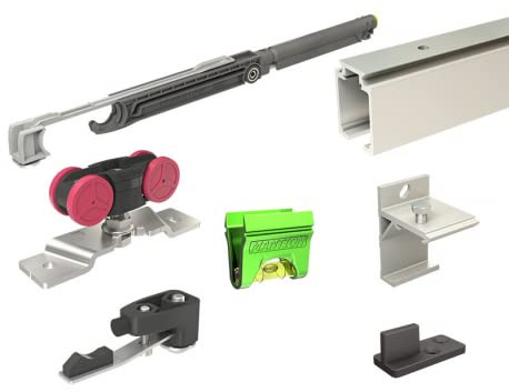 Serie SAF-EVOLUTION Schiebetürsystem, Bausatz mit Aluminiumschiene L 195 cm, 1 Tür bis 60 kg, geeignet für Innenbereich
