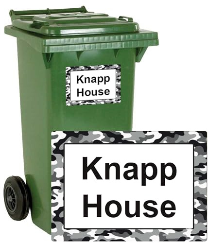 stika.co Pack of 4 Personalised White Camouflage print Wheelie bin stickers, House Number and Street Name for Bin containers (A5-210 x 148mm, White Vinyl)
