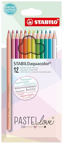 STABILO - Aquarell-Buntstift - STABILOaquacolor - Pastellove Set - 12er Pack - mit 12 verschiedenen Farben