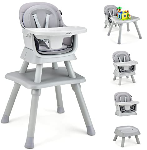BABY JOY Baby High Chair, 8 in 1 Convertible Highchair for Babies & Toddlers | Booster Seat | Table and Chair Set | Building Block Table | Toddler Chair with Safety Harness, Removable Tray (Gray)