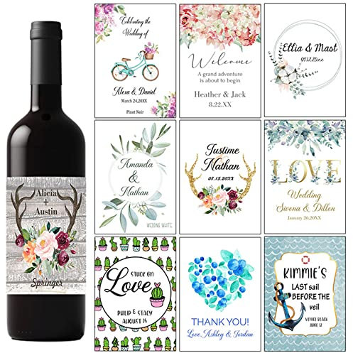 Weinflaschen-Aufkleber für Hochzeiten, 20 Stück, individuelle Weinflaschen-Etiketten, personalisierte Hochzeit, Brautparty, Geburtstagsdekoration, Weinaufkleber (60 Stück, 9 x 12,7 cm)
