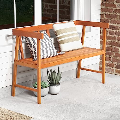 GIANTEX Gartenbank Holz 2 Sitzer, Sitzbank Parkbank Garten Holzbank Massiv 360 kg belastbar, Garten Balkonbank 110x46x72cm, ergonomische Holzbank mit Lehne, Naturholzfarbe