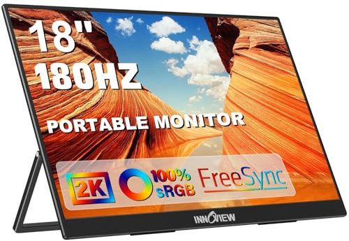 InnoView 2K 180HZ Portable Monitor, 18 OD Gameplus 2560x1600 QHD 100% sRGB Portable Gaming Monitor with Kickstand HDR FreeSync Travel Monitors for Game Console, PS5, Switch, PC, Phone