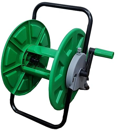 TAHA Garden Hose Reel Water Pipe Cart Rack Winder Storage Holder 1/2” x 60m Wall Mountable Free Standing with Rotating Handle