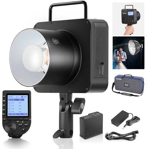 NEEWER Q4 400Ws Studio Flash Outdoor Strobe 2.4G TTL& QPRO-C Trigger Compatible with Canon, 1/8000 HSS/30W Modeling Lamp/400 Full Power/0.01-1.2s Recycle/21.6V 2800mAh Battery for Wedding Photography