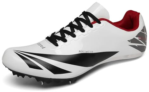 NGARY Spikes Leichtathletik mit 8 Nägel Herren, rutschfeste Jugendsportschuhe Sprint Wettkampf-Lauftraining Weitsprung-Leichtathletik-Sneaker,Weiß,39 EU