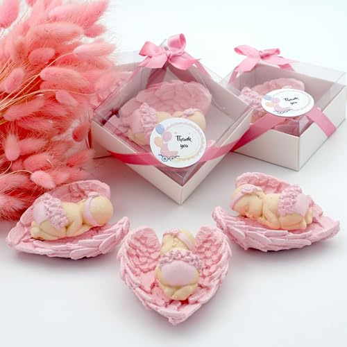 giftupstore detalles bautizo para invitados, recuerdos bautizo 16 piezas niña niño bebe de piedra imanes detalles comunion para invitados, regalos originales bautizos para recien nacido (Bebé rosa)