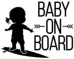Rakelfix Baby on Board Surfbrett 20cm Aufkleber Sticker Autoaufkleber Wandtattoo Surf Kite Surfen Wassersport Fun Sea