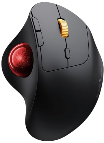 ProtoArc Souris Trackball sans Fil, EM04 Ergonomique Bluetooth Rollerball Souris Rechargeable Ordinateur Portable Souris, ContrôLe du Pouce Et Connexion De 3 Appareils(Red Ball)