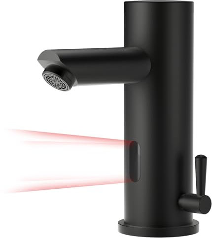 Auralum automatico rubinetto bagno lavabo, miscelatore lavabo con sensore a infrarossi, rubinetto bagno nero per acqua calda e fredda