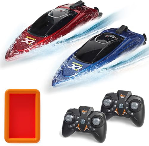 OBEST 2Pcs Mini Ferngesteuerte Boote, RC Rennboote für Wettkampfspiele mit Aufblasbarem Wassertank, 2.4G Elektrisches Schnellboot Sommer Wasser Speedboote, Poolspielzeug für Jungen Mädchen Erwachsene