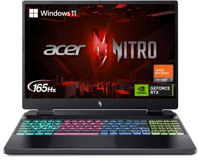 Acer Nitro 16 Ordinateur portable de jeu | Processeur AMD Ryzen 7 7840HS OctaCore | GPU pour ordinateur portable NVIDIA GeForce RTX 4050 | Écran IPS WUXGA 165 Hz | 16 Go DDR5 | 1 To Gen 4 SSD | WiFi