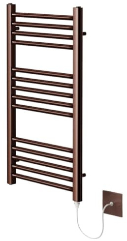 Greened House Brushed Bronze Electric Heated Towel Rail 400mm W x 800mm H | Flat, Bathroom Radiator, Towel Warmer, Straight