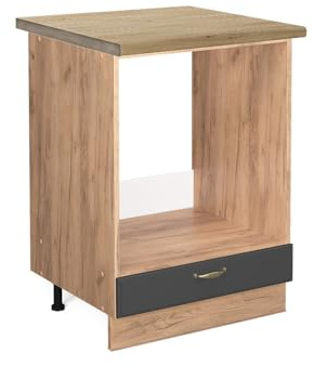 Vicco Herdumbauschrank Fame-Line, Anthrazit-Gold, 60 cm, AP Eiche, zur Kombination mit weiteren Modulen der Fame-Line Serie